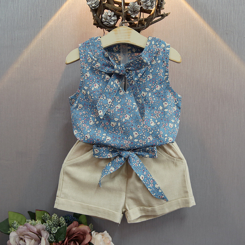 Picture of Children's Clothing Summer New Product 0-4 Year Old Baby Girl Korean Style Floral Bohemian Style Sleeveless Vest Shorts Two-Piece Set