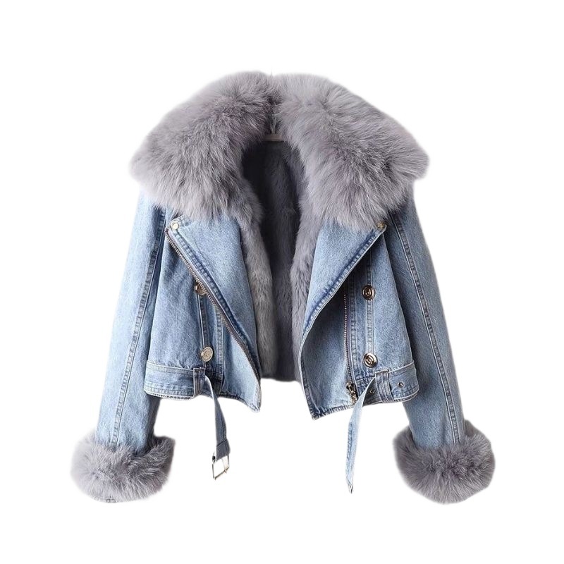 Picture of 2023 autumn and winter New detachable faux fox fur rabbit fur liner Denim coat women's short top parka clothes