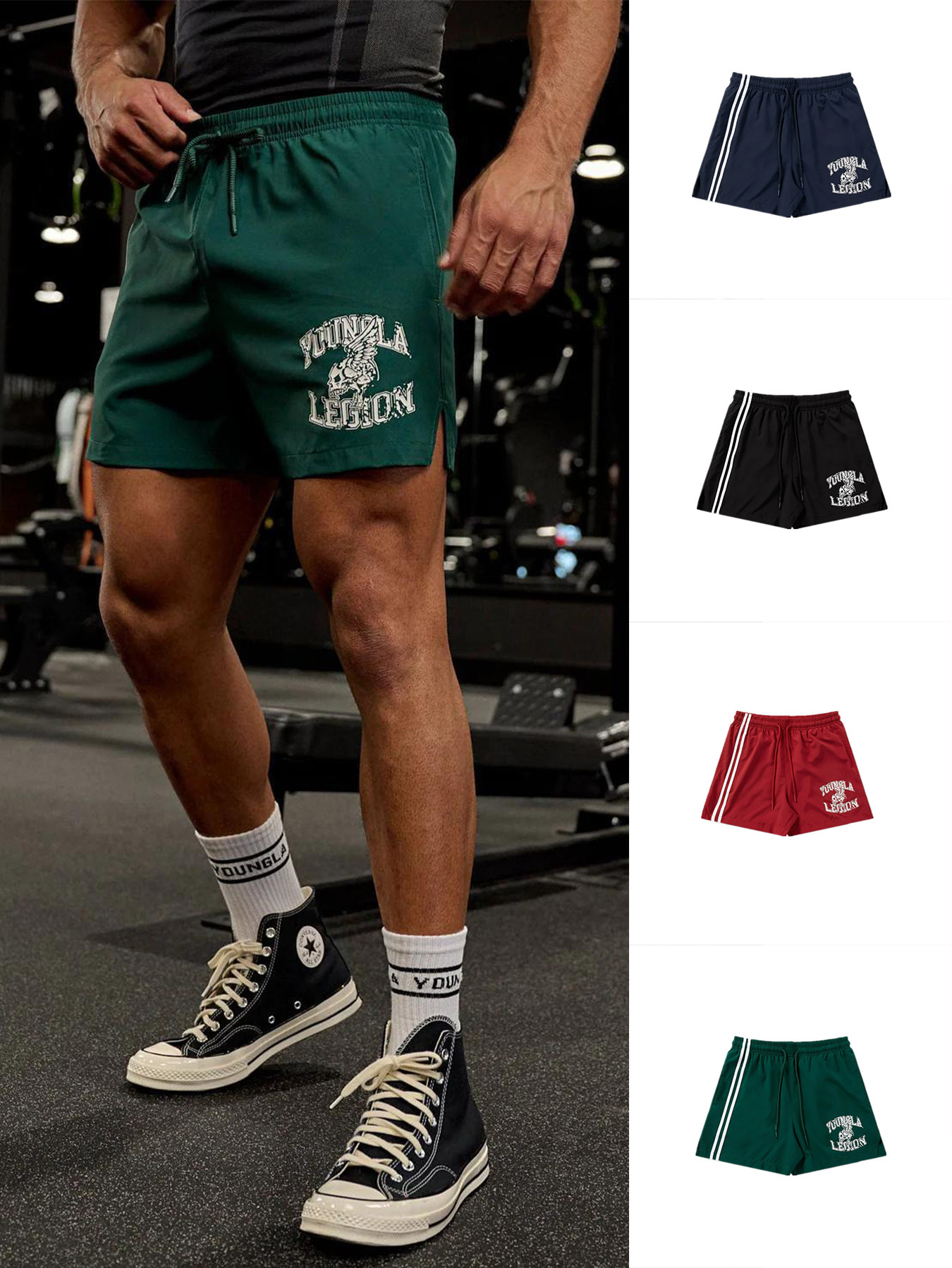 Youngla New Muscle Fitness Sports Casual Running Basketball American Style Breathable Printed Shorts for Men