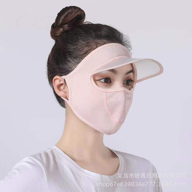 Picture of Summer big sale New Ice Silk thin sunscreen mask with hat brim breathable washable sunshade mask for men and women