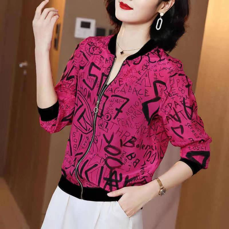 plus size Chiffon Sunscreen Women's New Summer Fashion Color Long Sleeve Printed Baseball Suit Women's Middle-aged Coat