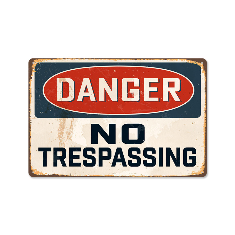 Picture of 2024No Trespassing Retro Public Warning Sign Iron Painting Background Wall Frameless Decorative Hanging Painting