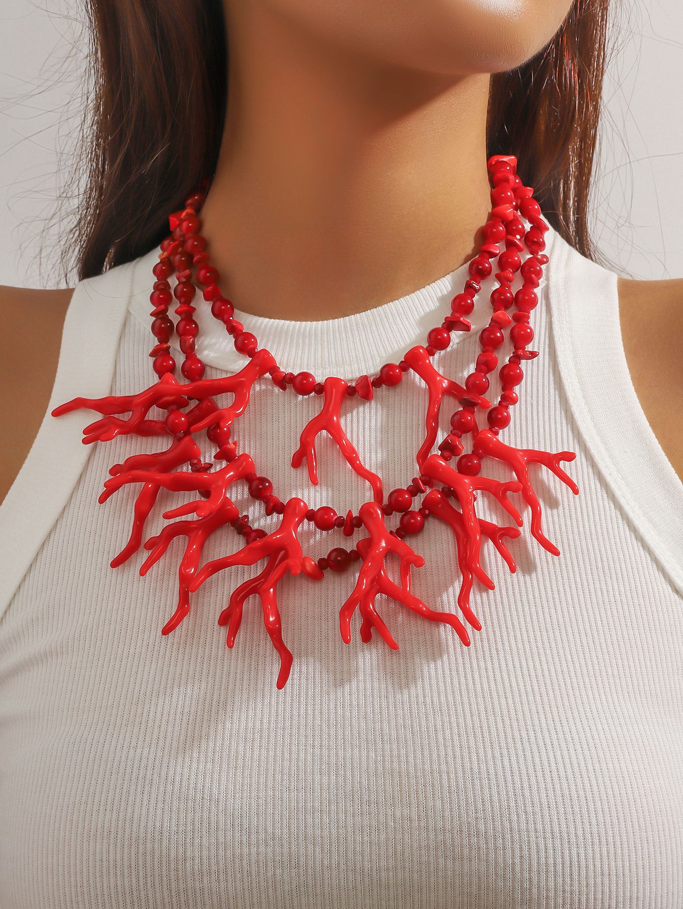 Picture of New European and American Fashion Personality Punk Decorative Necklace Vintage Exaggerated Multi-layer Coral Clavicle Chain