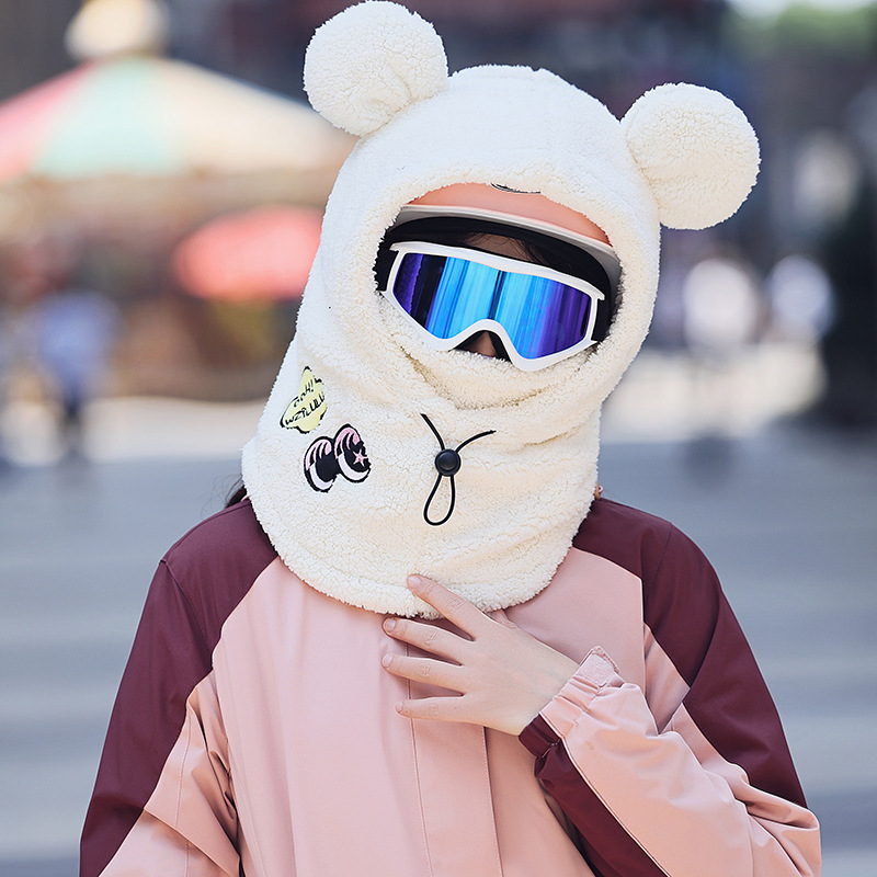 Picture of Winter Warm Series Cute Bear Hat Mask All-in-One Women's Ear Protector Cycling Warm Ski Helmet plush Hat