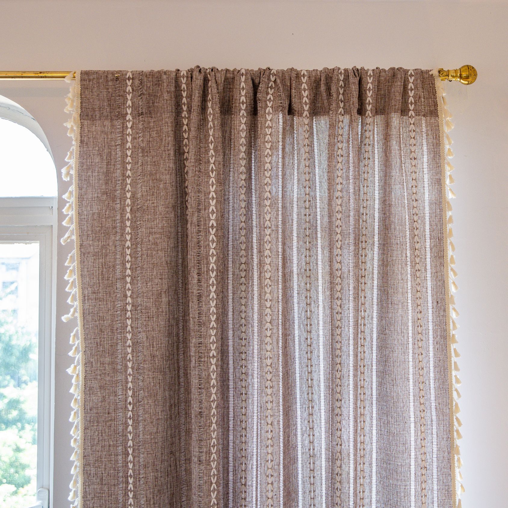 Picture of Cross-border Amazon best selling milk White Hollow embroidery translucent kitchen soundproof living room floating curtain finished wholesale