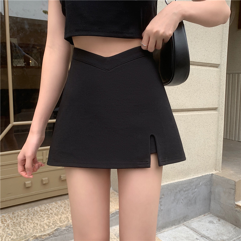 Black plus size Design Sense Split Short Pants Skirt Female Chubby mm2024 Summer High Waist Spice Girl Irregular A- line Skirt