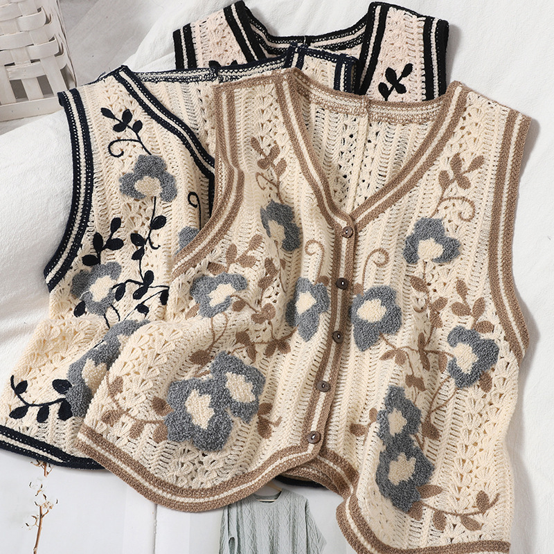 Picture of New Korean Style Knitted Vest Women's Vintage Embroidered Crochet Knitted Shirt Waistcoat Vest Sleeveless Jacket Spring and Summer