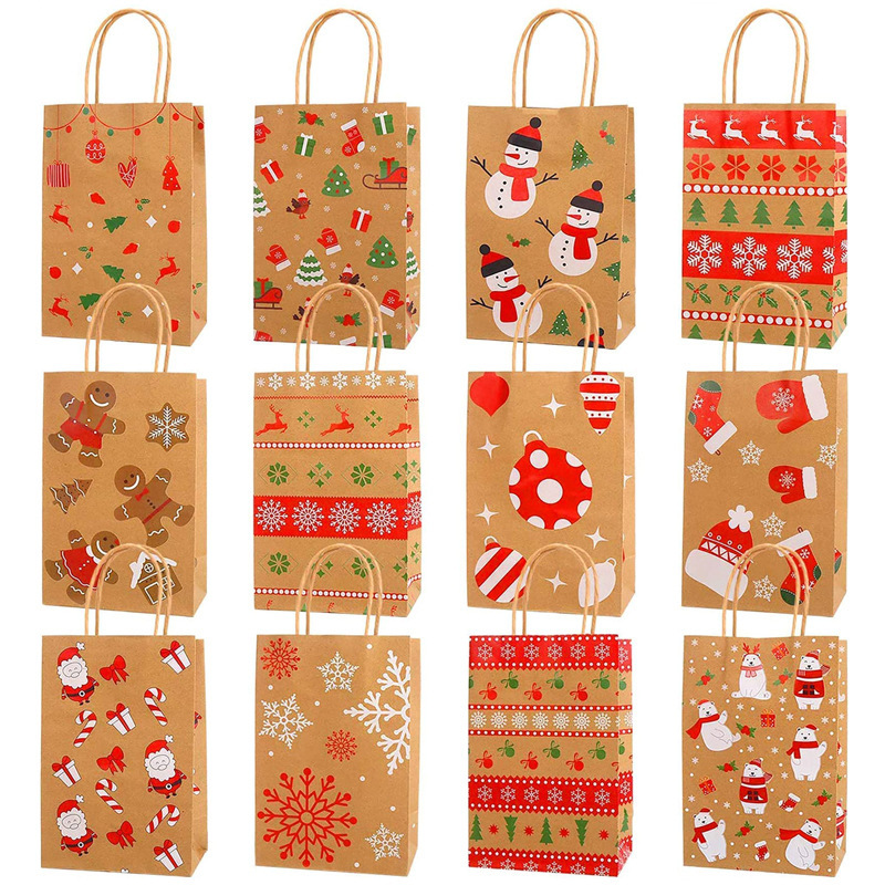 Amazon New Christmas Cute Style Gift Paper Bag Shopping Goods White Cardboard Bag Clothing Gift Packaging Bag