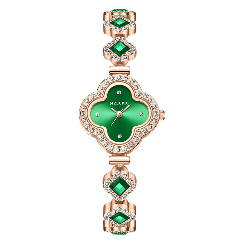 Live Hot Hot Hot Fashion Four-leaf Clover Bracelet Quartz Watch Emerald Women's Watch Women's Watch Factory Wholesale