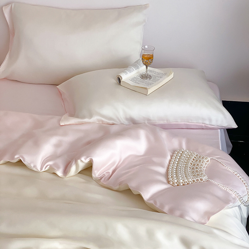 Picture of Summer Light Luxury Solid Color Ice Silk Four-piece Set Class A Cool Bed Sheet Quilt Cover Dormitory Three-piece Set Bed Cover Gift for Hair 4