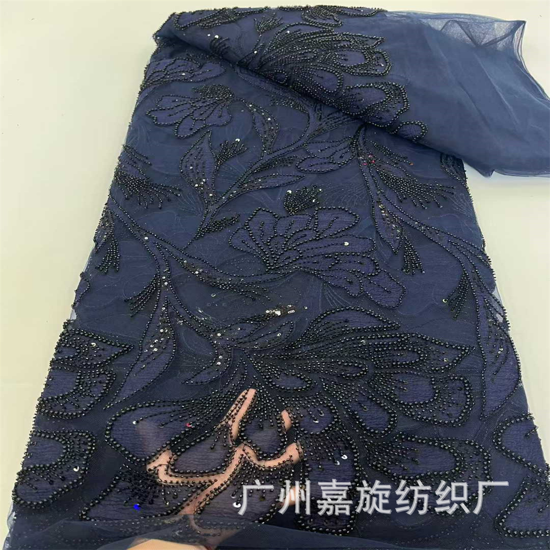 Picture of New Double-Layer Patchwork Embroidered Mesh Fabric with Beads and Tube Beads for Wedding Dresses and Evening Gowns