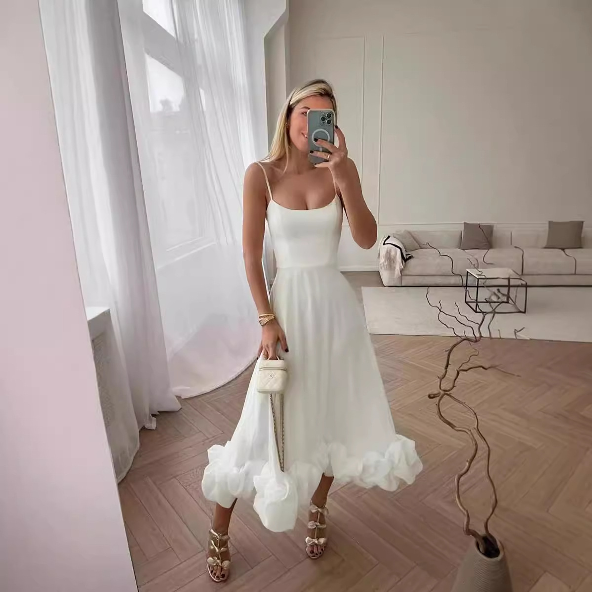 Cross-border European and American Cross-border Women's New Fashion Sling Large Swing Three-dimensional Flower A- line Skirt dress
