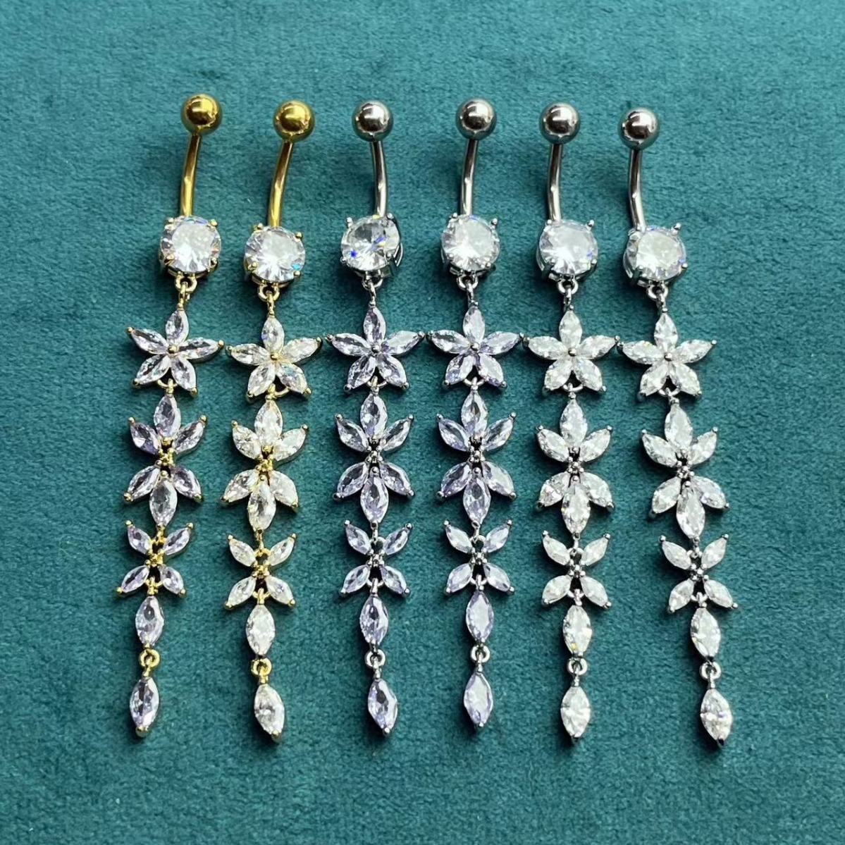 Cross-border puncture jewelry navel nail flower long navel ornaments stainless steel and copper accessories navel buckle Amazon navel nail