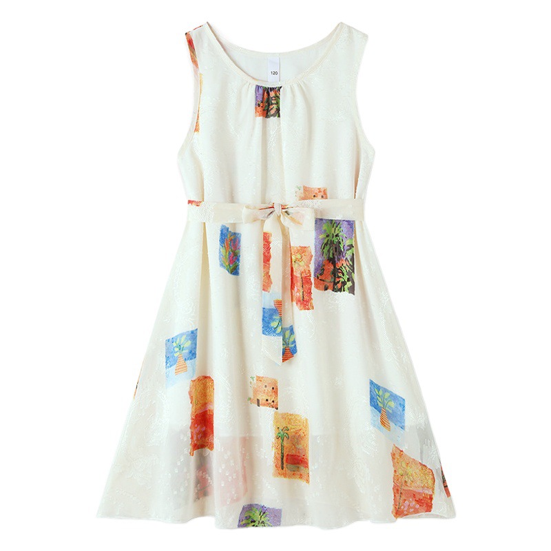 Seaside Holiday parent-child suit a three-Mouth beach dress female women's clothing high-end Western style chiffon dress a family of four