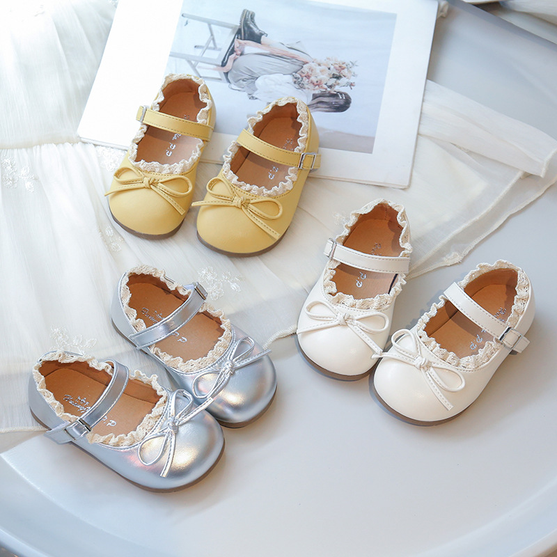 Baby girls' forest-style sweet flats, 2025 summer new bow performance shoes, children's lace little leather shoes