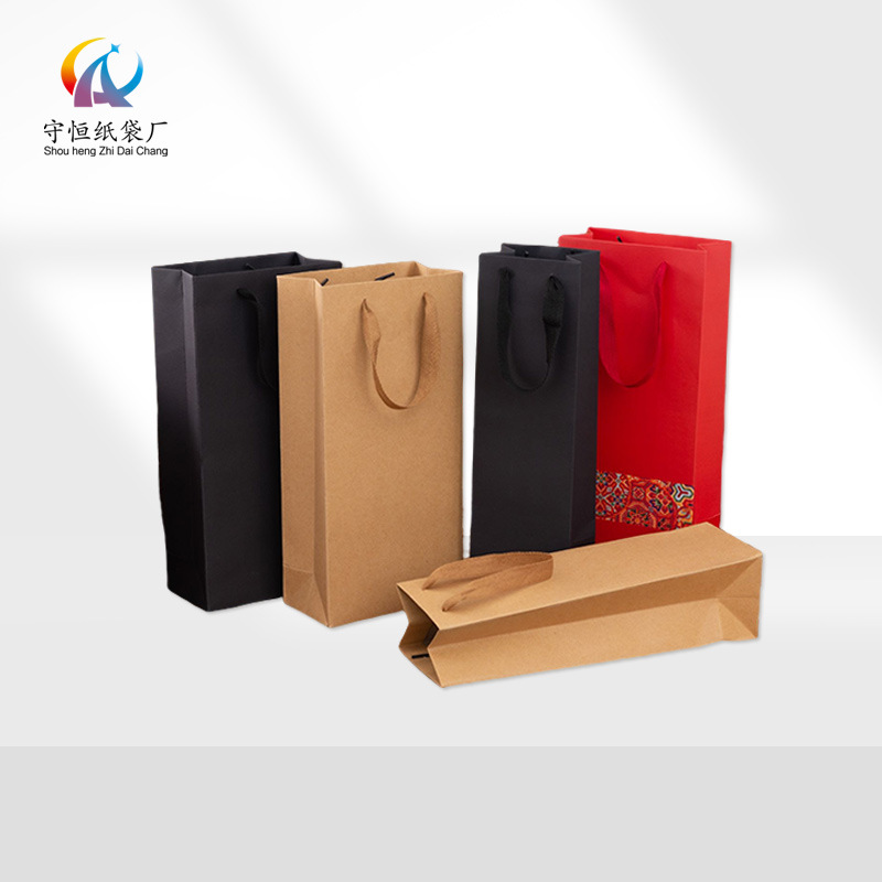 Picture of Black Wine Bag, Fashionable Single and Double Thickened Gift Tote Bag Packaging Bag, Souvenir Wine Bag Wholesale