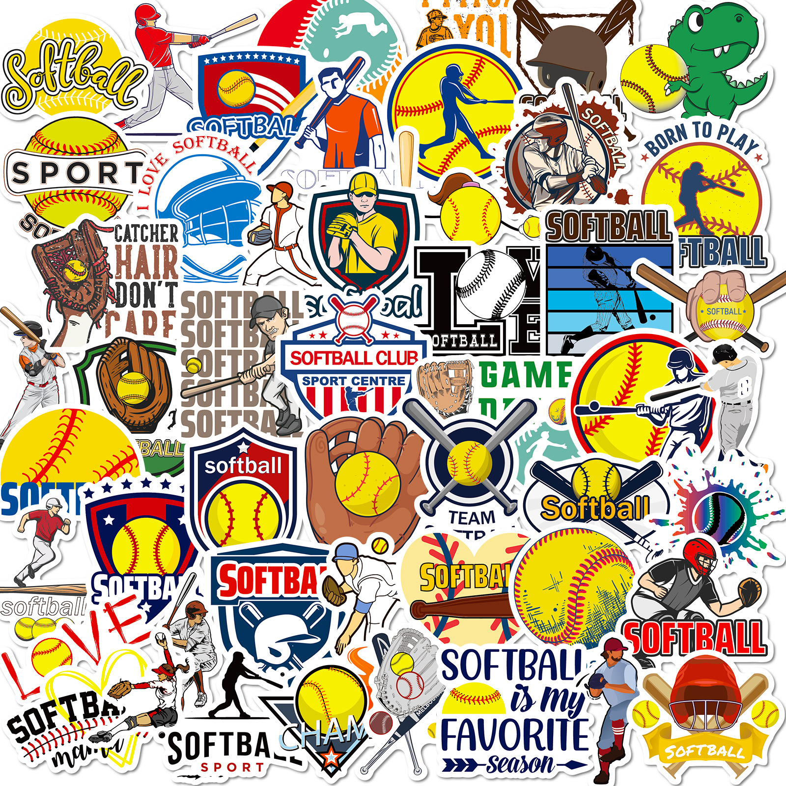 50 sheets Yellow Softball Stickers Cross Border Softball Stickers Skateboard Guitar Luggage Waterproof Stickers