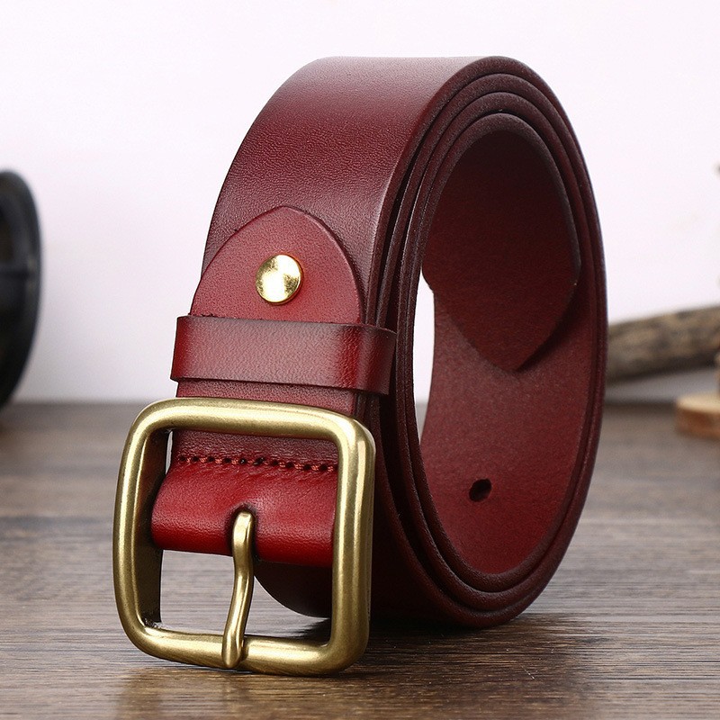 Belt Middle-aged Business Top Layer Cowhide Cowhide Copper Buckle Red Belt Genuine Leather Vintage Buckle Fashion Universal Pin Buckle