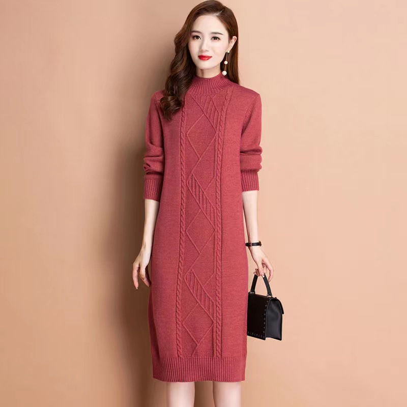 Sweater Women's Wool Sweater Winter Sweater Dress Loose plus size dress Warm Twist Base Shirt