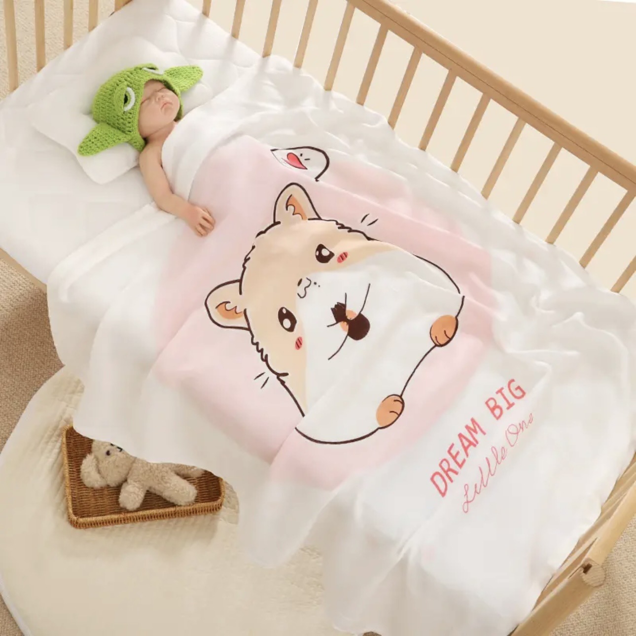 Picture of Double-Layer Bamboo Fiber Infant Blanket, Summer Ice Silk Blanket, Bath Towel, Newborn Air-Conditioning Quilt, Cute