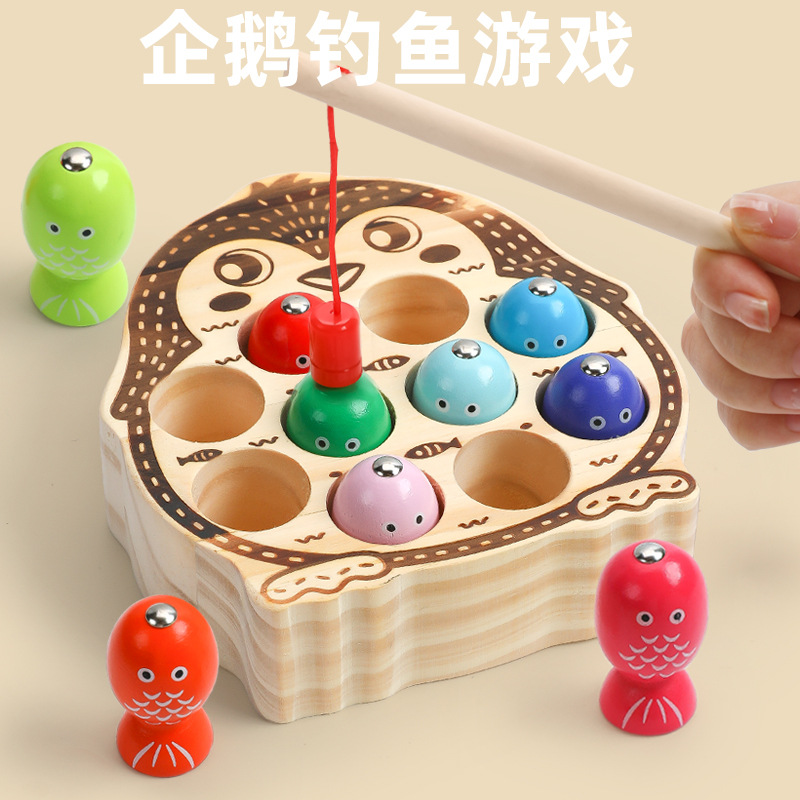 Children's Educational Toys magnetic Penguin fishing game hand-eye coordination training wooden fishing magnetic baby toys