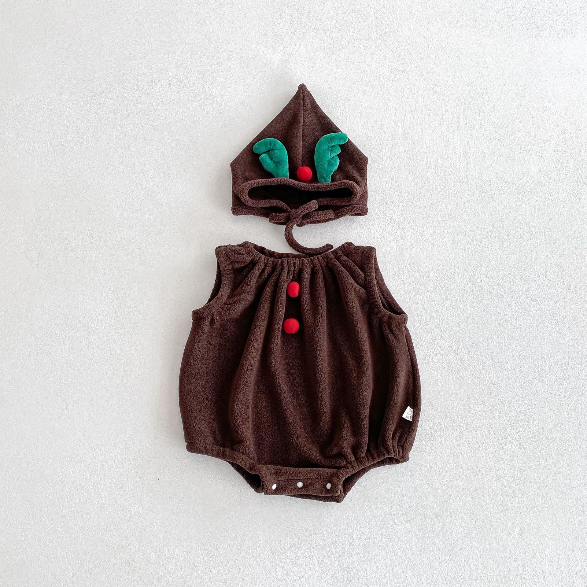 Picture of Korean-Style Baby Christmas Outfit for Autumn and Winter, Infant and Toddler One-Piece Fleece-Lined Thickened Romper for Warmth
