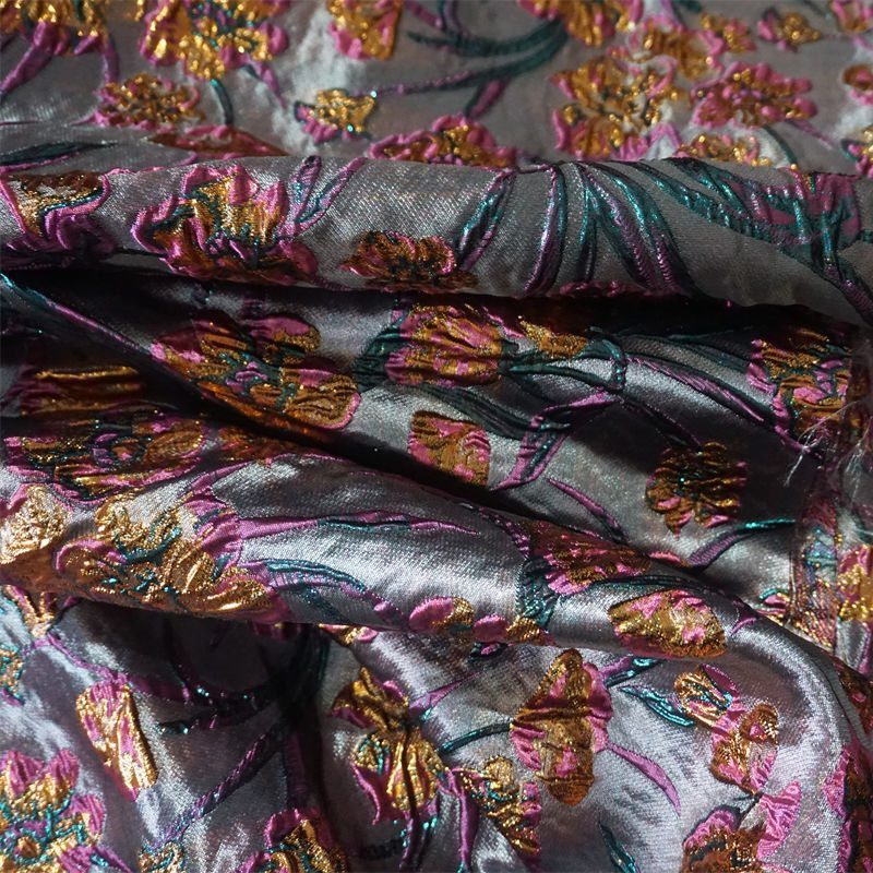New Woven Blister Embossed Dark Tulip Multicolor Jacquard Fabric Women's dress Dress Bag Clothing