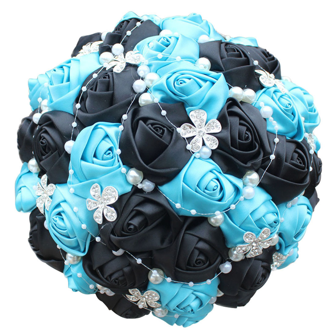 Picture of European and American Super Beautiful Ribbon Flower Wedding Supplies Bride's Hand-held Flower Five-flower Beaded Hand-held Flower Wedding Supplies Hand-held Flower