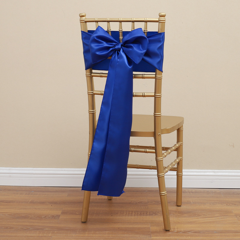Picture of Chair Cover Bow Tie Hotel Wedding High-end Light Luxury Red Chair Back Flower Decoration Satin Diding Ribbon