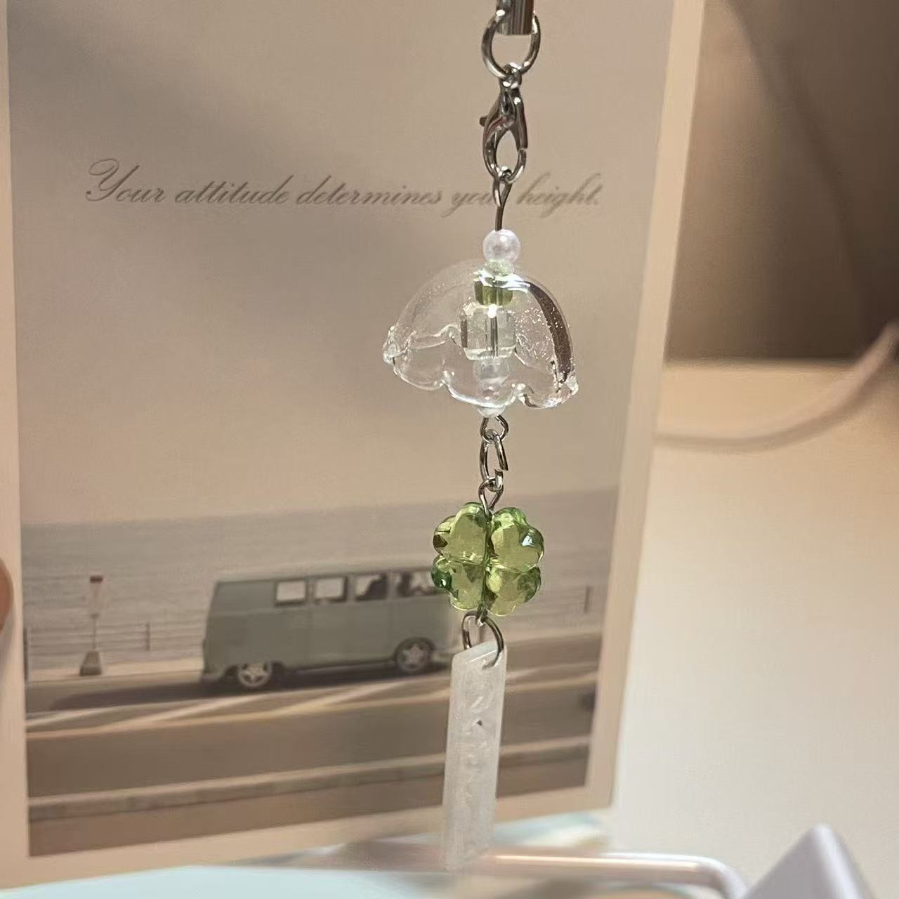 [Four-leaf Clover Wind Bell] Lucky Mobile Phone Chain Pendant Goo Ben Chain Keychain Student Cute Chain Exquisite Small Pendant