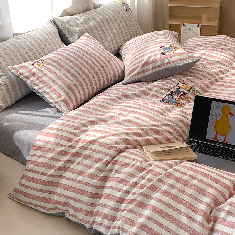 Picture of Ins wind washed cotton and linen bed four-piece set 2024 new no cotton cotton bedding three-piece set bed sheet quilt cover 4