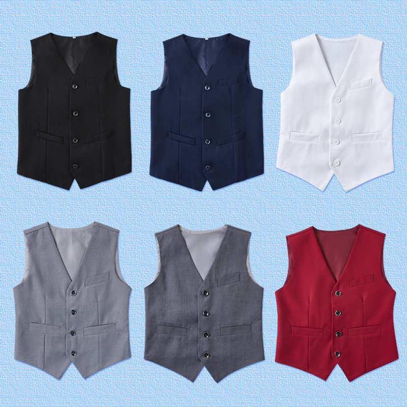 Picture of Children's black suit waistcoat boys flower girl dress performance clothing British fashion fan solid color vest a generation of hair