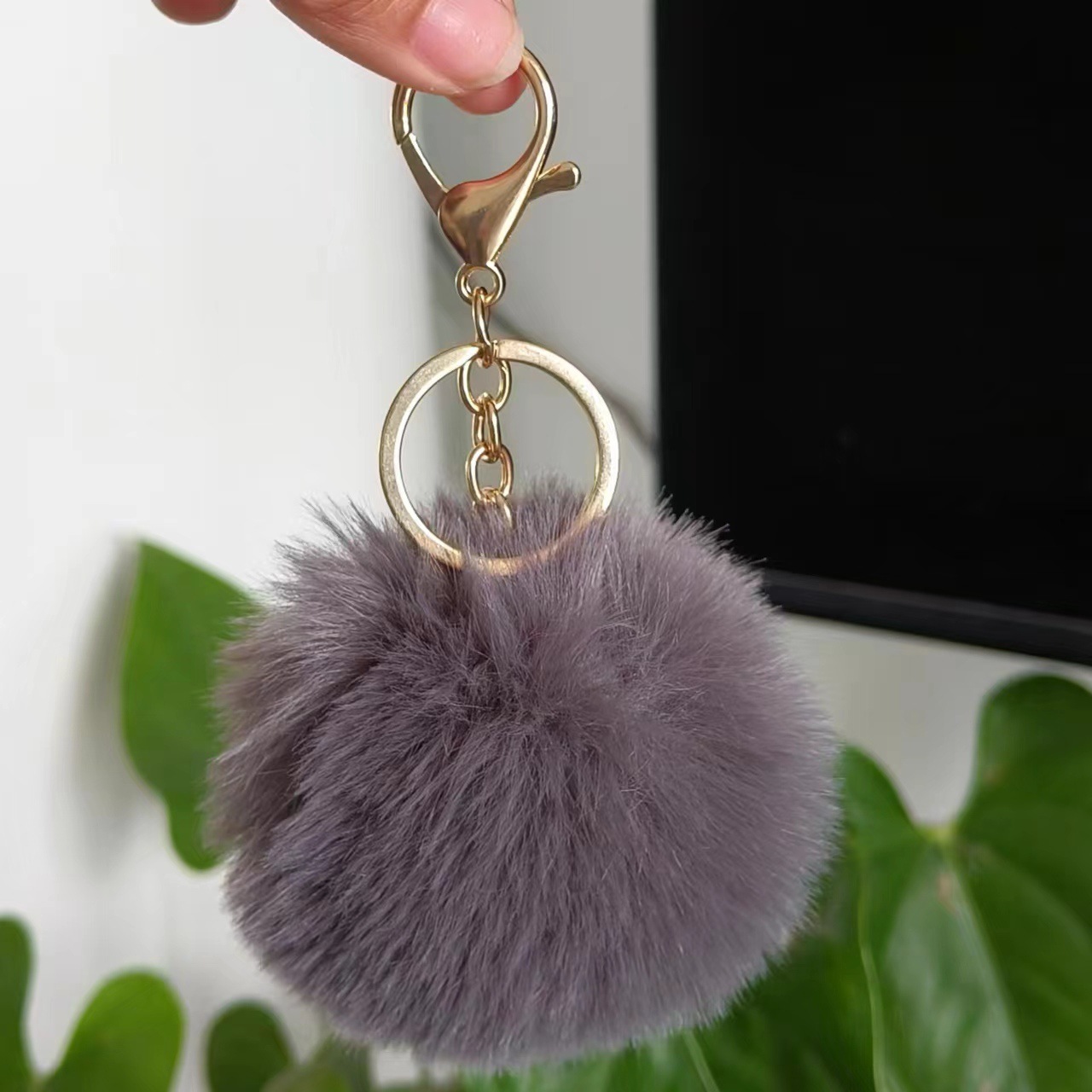 Picture of Spot 8cm imitation rex rabbit fur ball key chain net red fur ball doll bag pendant gift schoolbag girl heart