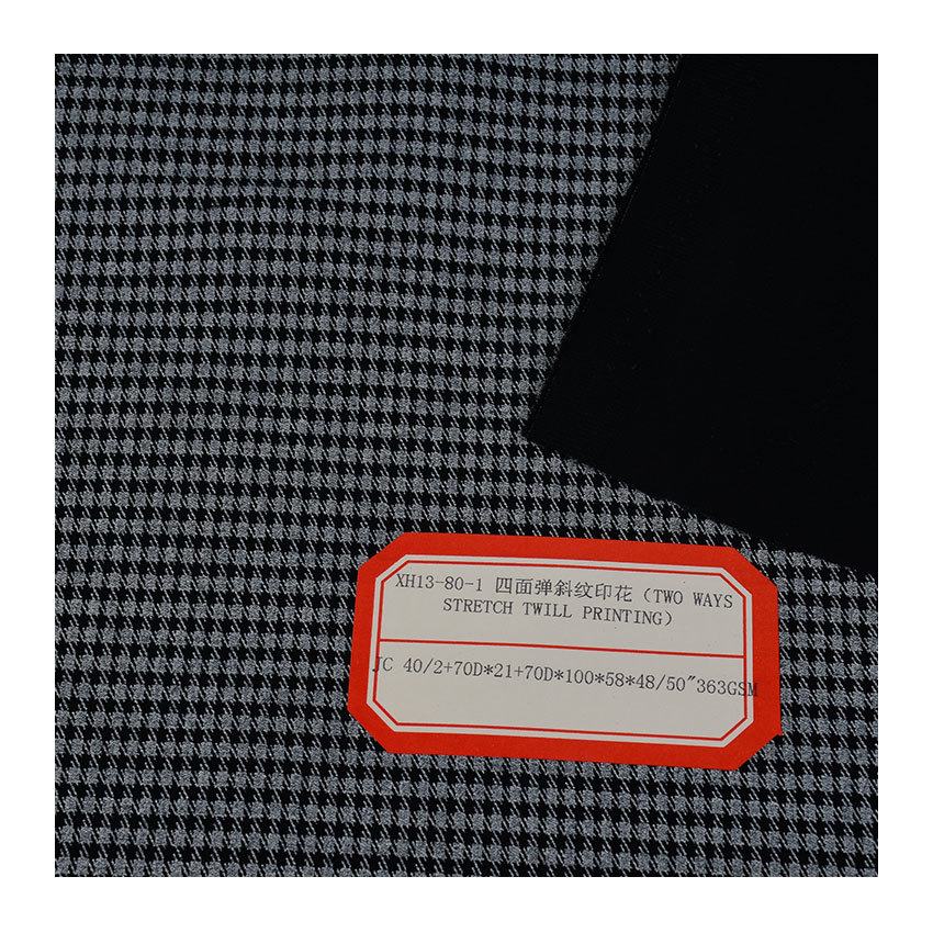 70D combed cotton high elastic twill printed JC houndstooth four-sided stretch cloth 40 double-sided stretch pants