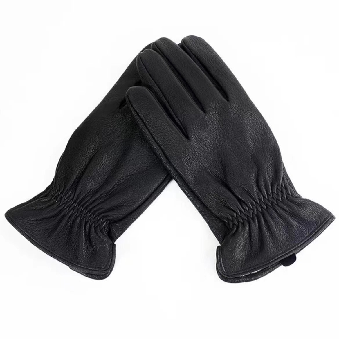 Men's Real Deerskin Finger Gloves fleece-lined Warm Windproof Cold Outdoor Riding Strong Wear-resistant Autumn and Winter Fashion