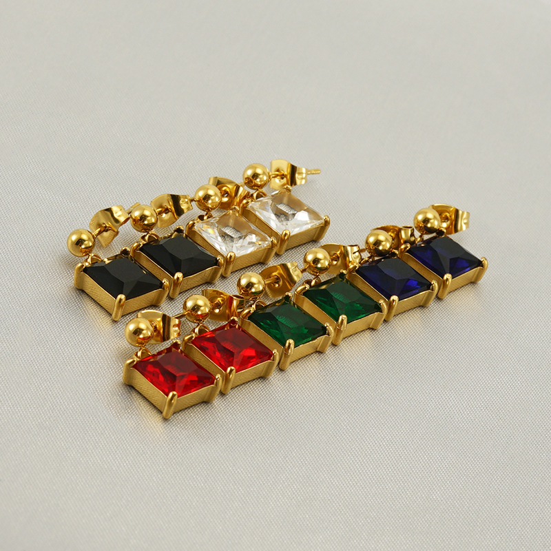 Cross-border European and American titanium steel Diamond Square earrings earrings female stainless steel niche design sense zircon earrings wholesale