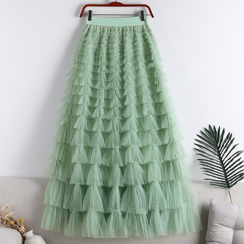 Picture of Mesh Splicing Cake Skirt 2025 Spring, Summer, Autumn and Winter New Mid-Length Skirt A-Line Long Skirt Fluffy Gauze Skirt