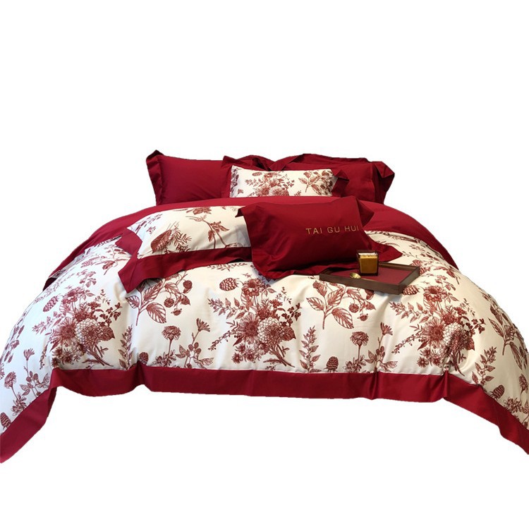 Picture of Wedding 100s long-staple cotton satin cotton four-piece set high-end digital printing quilt cover wedding wedding pure cotton bedding