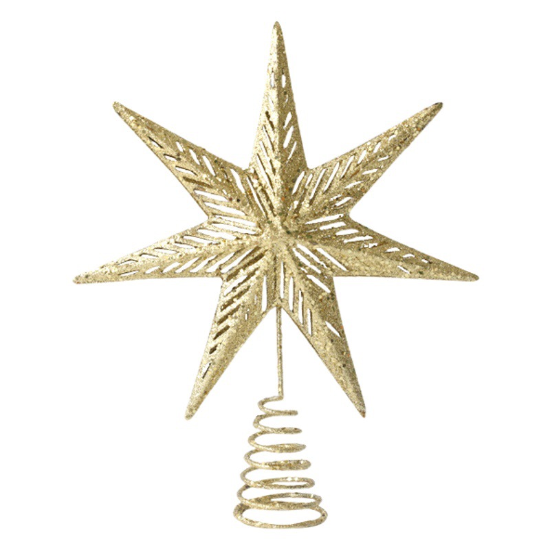 Green Lemon Christmas Decorations Golden Iron Tree Top Star Christmas Tree Decoration Luminous Five-Pointed Star Ornaments Cross-Border