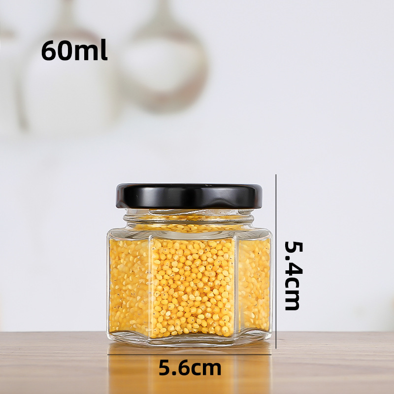 Picture of Manufacturer Hexagonal Honey Glass Bottle Foam Box with Lid Storage Bottle Sealed Transparent Jam Can Bottle Honey Jar Storage