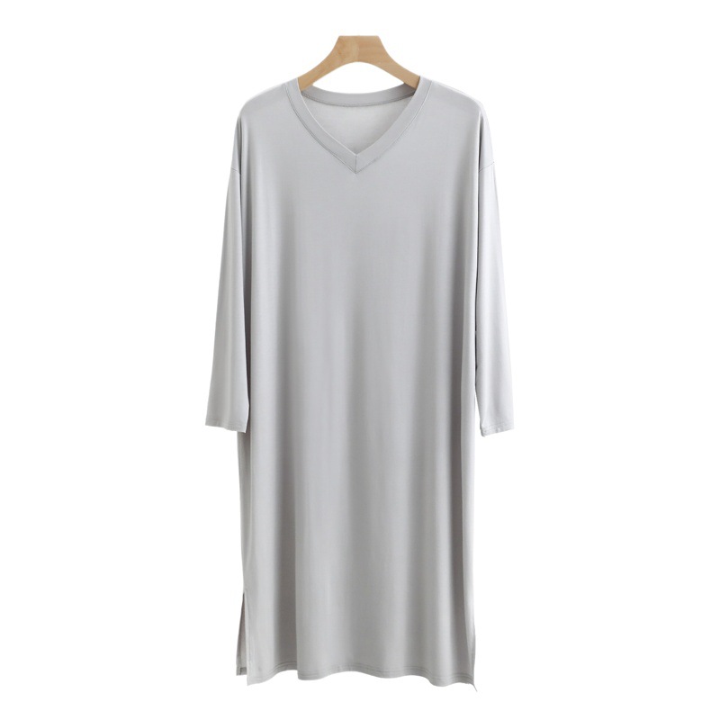 V-Neck Encrypted Modal Men's Pajamas Long Over-the-Knee Long Sleeve Flag Draped Exlonged Bathrobe dress Nightgown