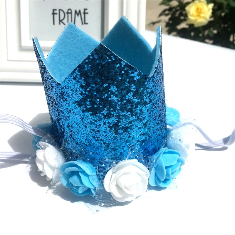 Picture of Children's Birthday Hat Baby Hundred Days Full Moon Birthday Crown Flower Sequins Party Decoration Supplies