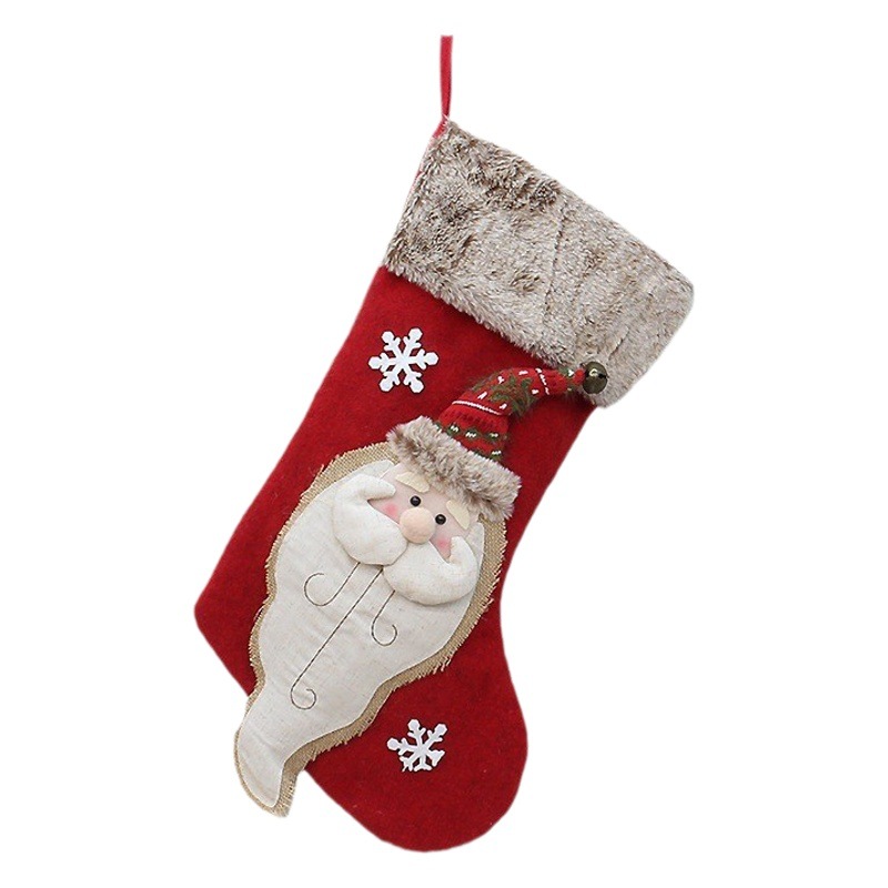 Christmas New Product Retro Style 19.7in Christmas Large Stocking Long Velvet Plush Stocking Mouth Decoration Stocking Gift Bag Candy Bag Hanging Decoration