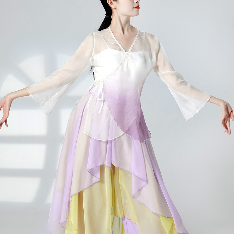 Body Body Rhyme Gradual Yarn Clothing Chinese Dance Elegant Top Women's Performance Clothing Practice Clothing Cardigan Classical Dance Clothing