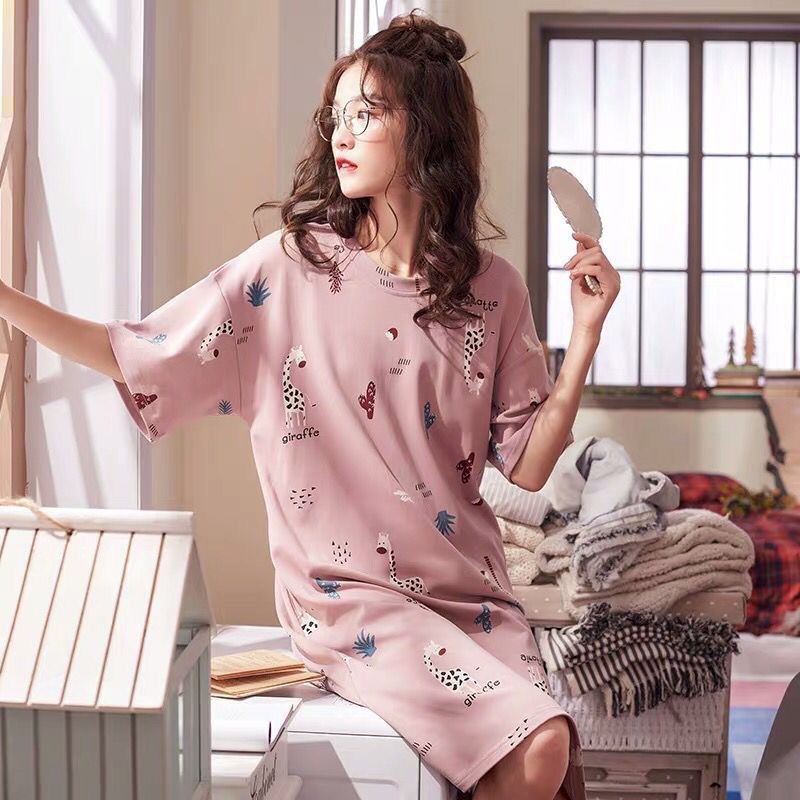 Picture of Pajamas for Women, Summer Korean Style, Women's Summer Nightgown, Short-Sleeved Women's Summer Home Wear Set, Student Plus Size Milk Silk