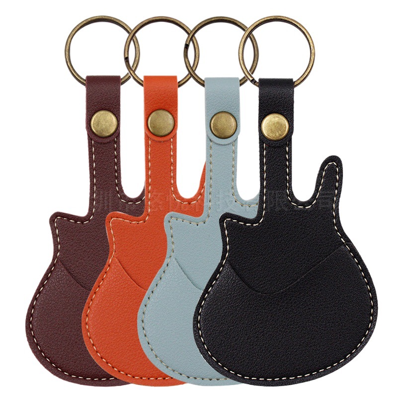 Creative guitar shape pick leather case guitar ukulele musical instrument pick keychain ornaments leather storage bag
