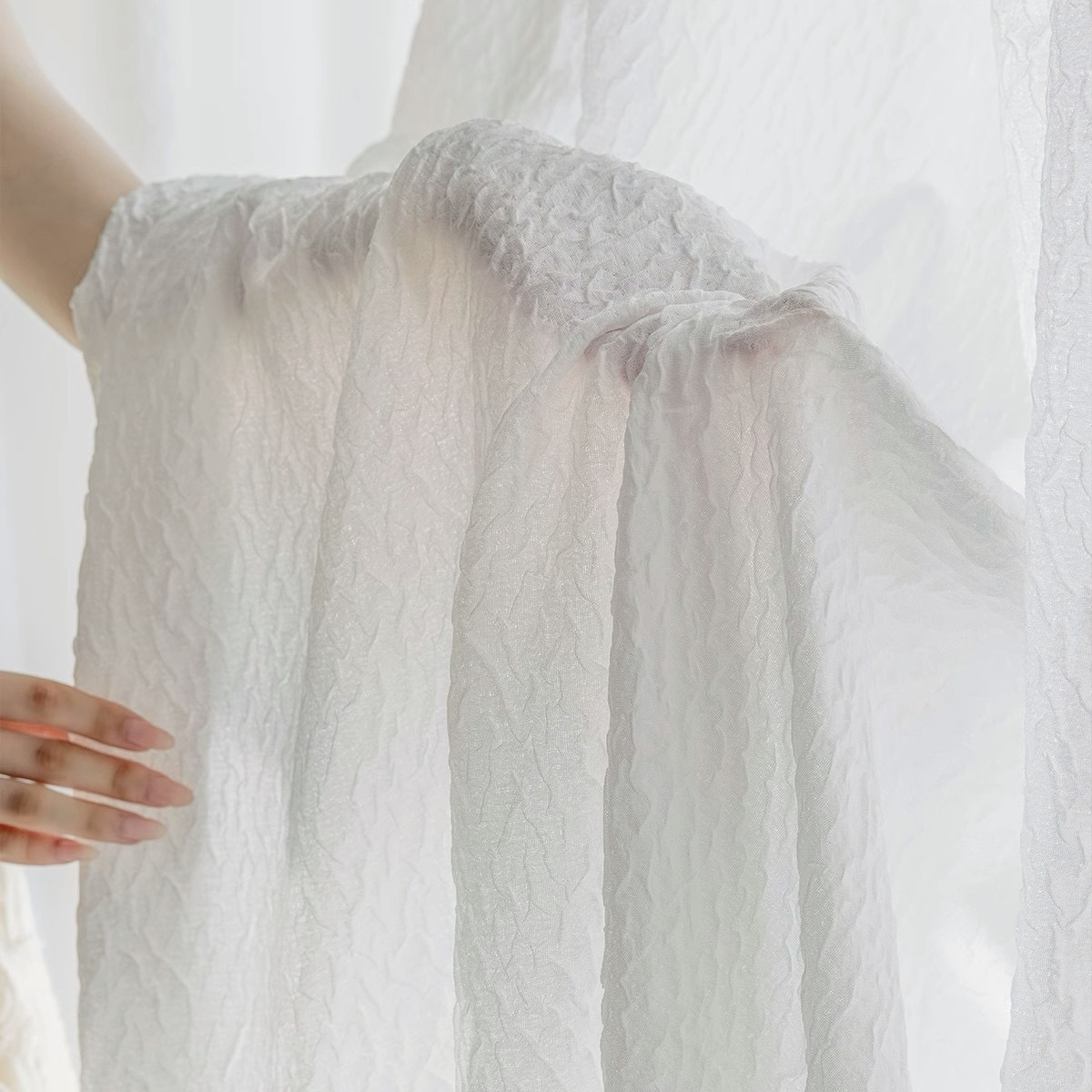Picture of Curtain Gauze Manufacturer Fabric Wholesale Finished Product Cross-Border Foreign Trade Window Screen Crumpled Seersucker Light-Transmitting and Opaque White Gauze