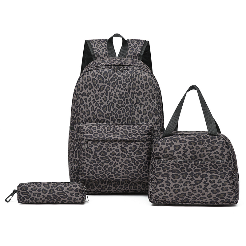 Picture of New Cross-border Combination Three-piece Set Leopard Print Casual Student Schoolbag Large Capacity Simple Backpack Lunch Bag Pen Bag