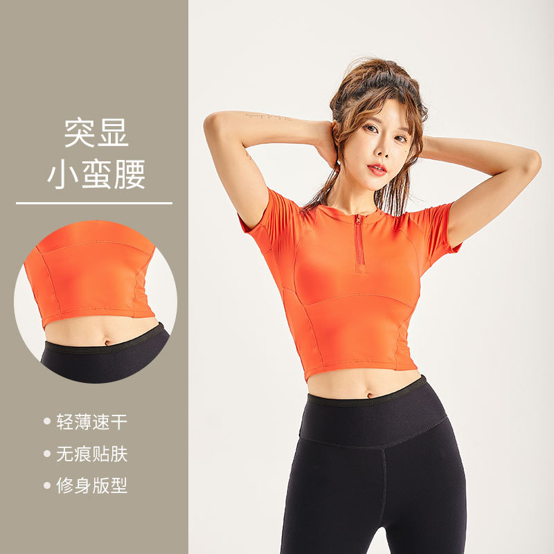 Picture of Splan Half-Zip Fitness Clothing for Women, Short-Sleeved Tight-Fitting Yoga Top, Fitness Shaping and Exercise Shaping