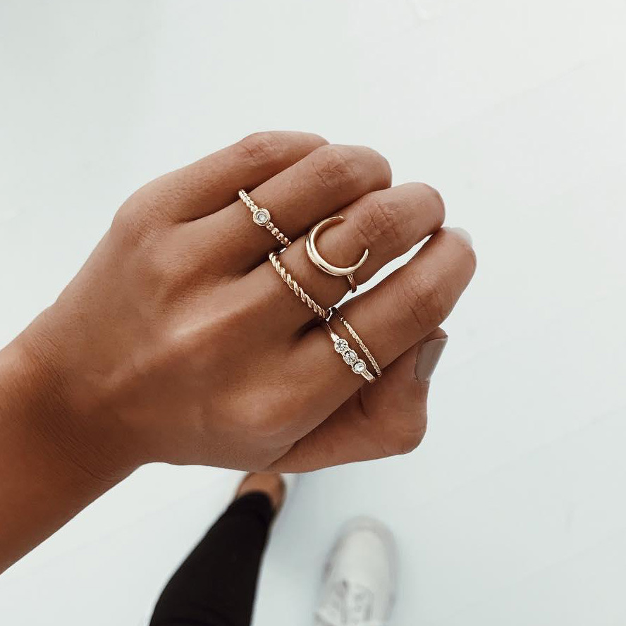 Europe and the United States cross-border new AliExpress hot popular sweet cute moon diamond ring set Wholesale